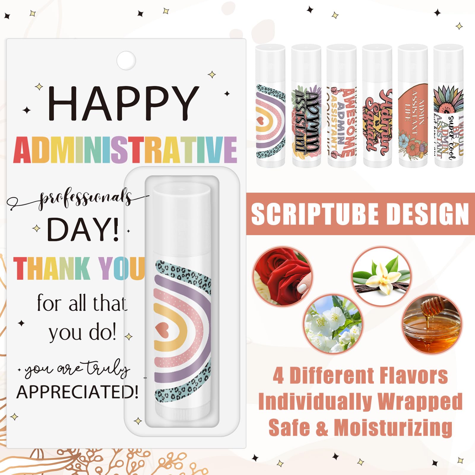 Leelosp boho pattern packaging lip balm, adds thoughtful flair to appreciation gifts.