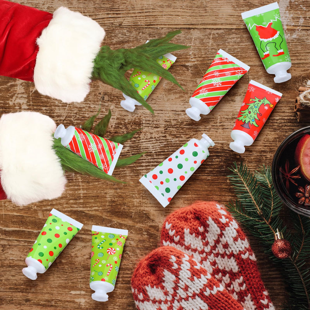 Cute green cartoon design on Leelosp holiday hand creams adds festive charm.
