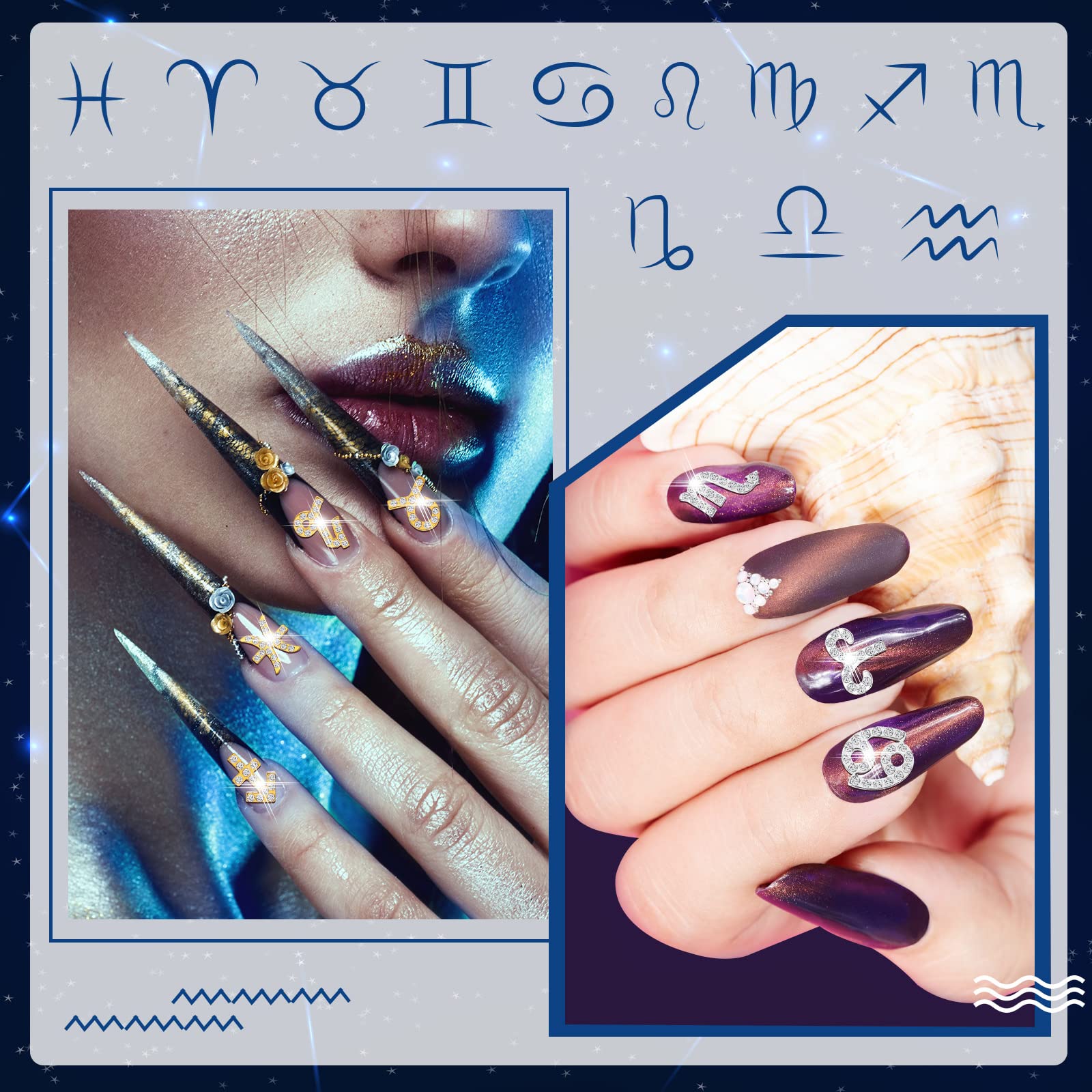 Leelosp zodiac charms gold close-up rhinestones for elegant nail art