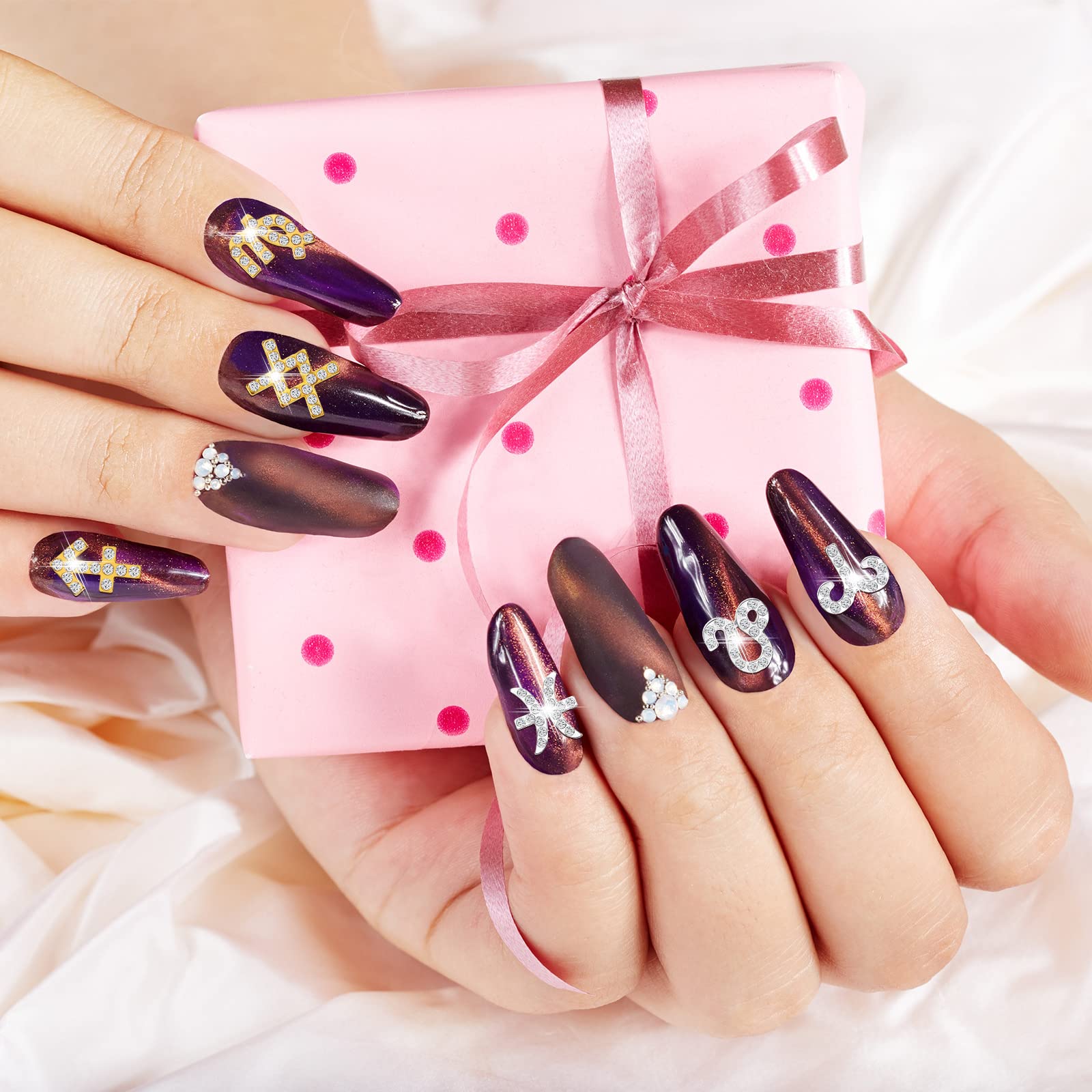Leelosp zodiac sign charms silver on nails ready to decorate