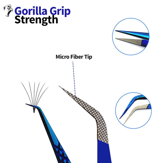 Leenax eyelash tweezers curved with diamond grip for accurate lash positioning.