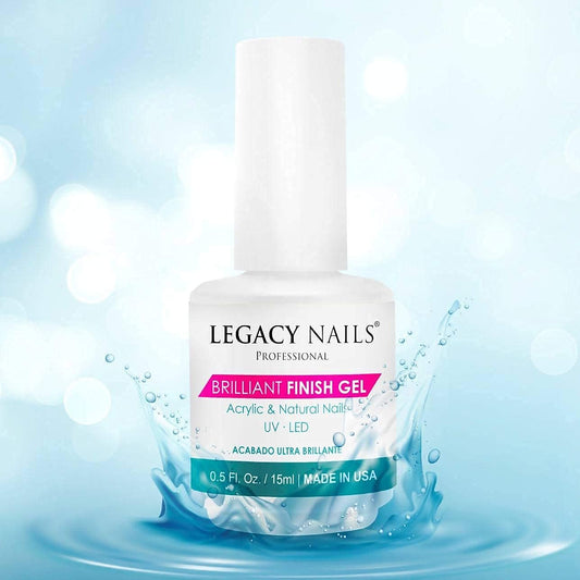 Legacy Nails BRILLANT FINISH Gel Top Coat swatch showing durable, chip-resistant finish