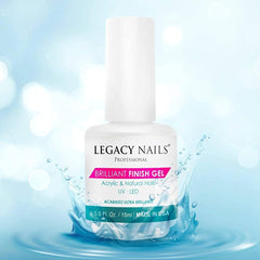 Legacy Nails BRILLANT FINISH Gel Top Coat swatch showing durable, chip-resistant finish