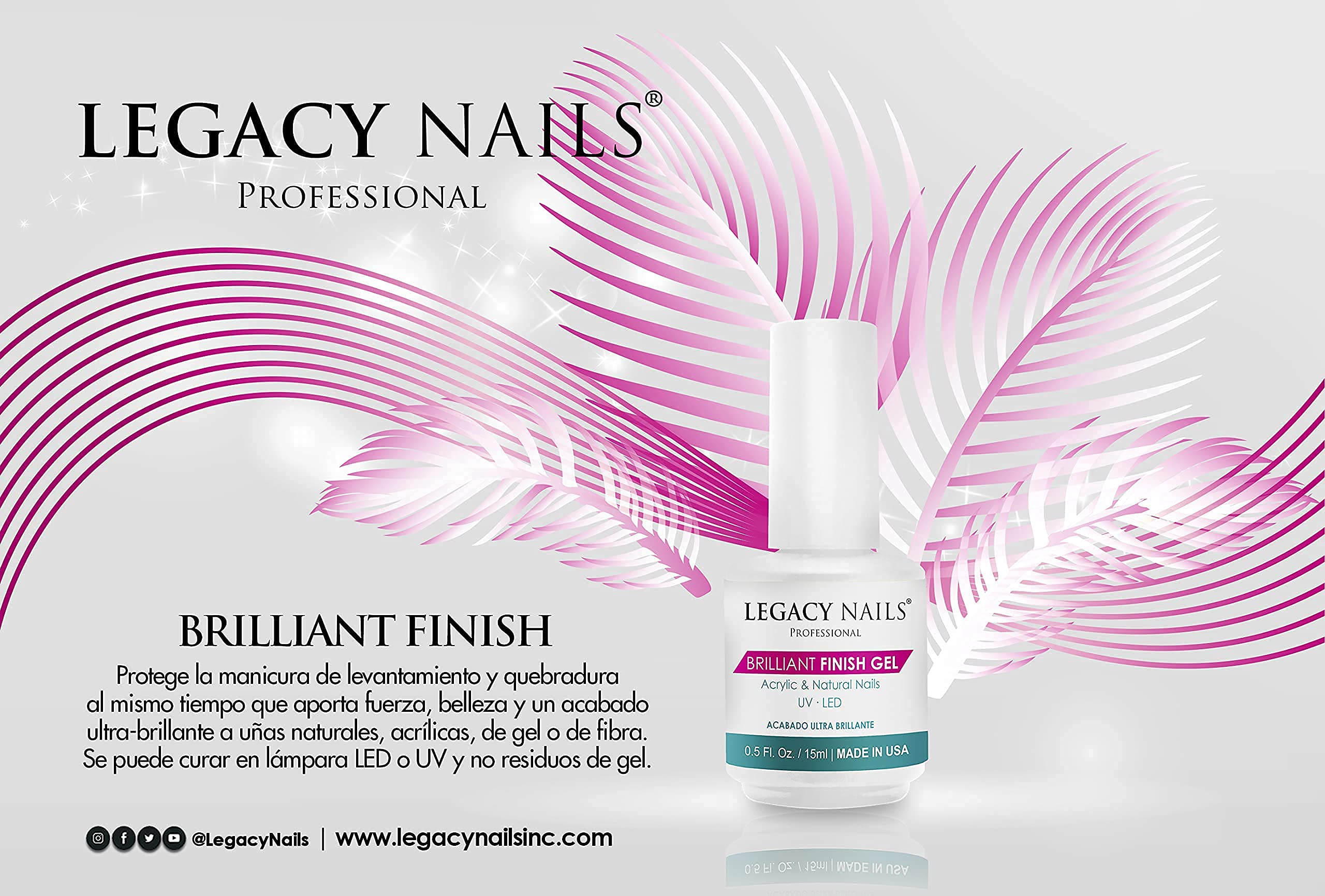 Legacy Nails BRILLANT FINISH Gel Top Coat at home delivering salon-quality results