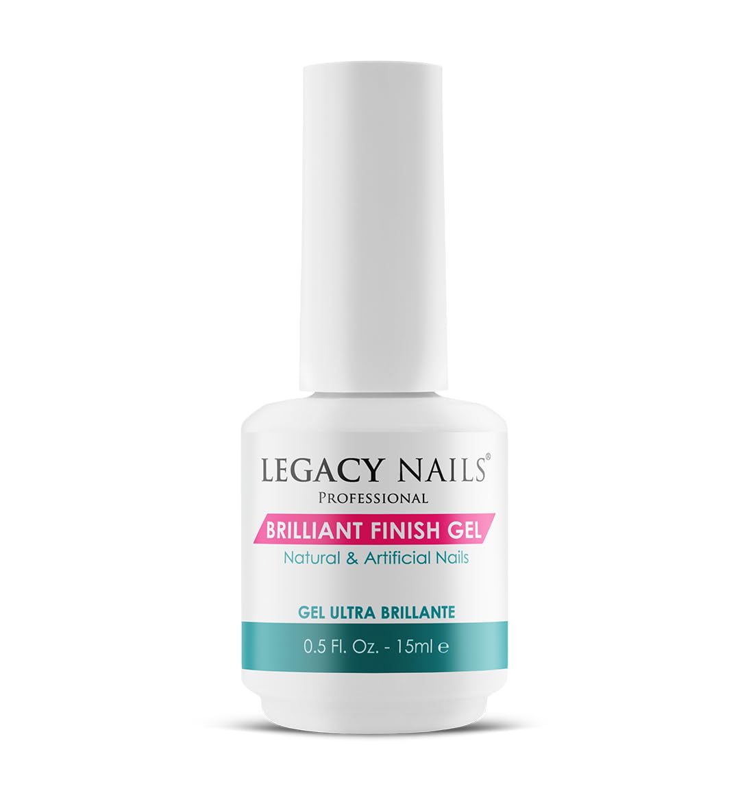 Legacy Nails BRILLANT FINISH Gel Top Coat bottle with mirror-like shine for natural nails