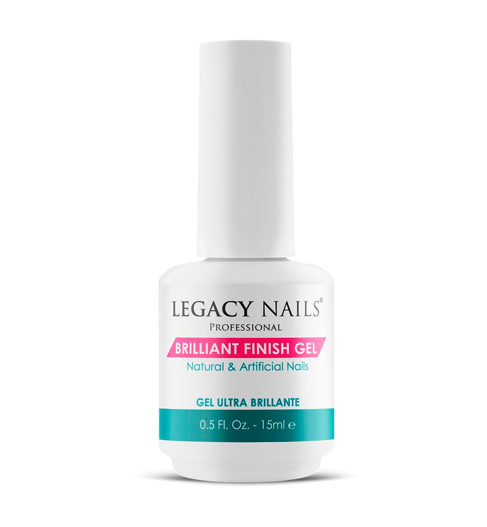 Legacy Nails BRILLANT FINISH Gel Top Coat bottle with mirror-like shine for natural nails