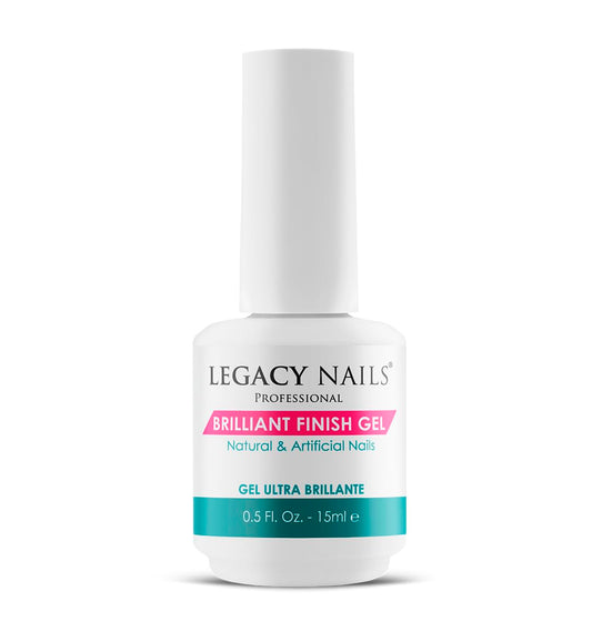 Legacy Nails BRILLANT FINISH Gel Top Coat bottle with mirror-like shine for natural nails
