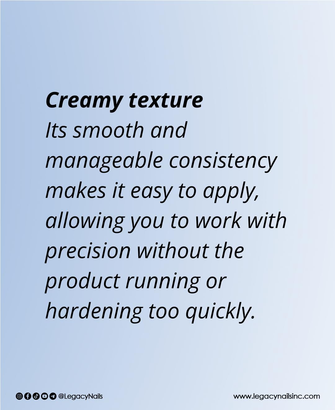 Legacy Nails clear acrylic powder showing bubble-free application finish.
