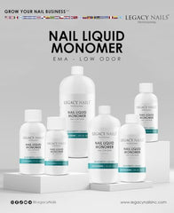 Legacy Nails monomer bottle angled view.