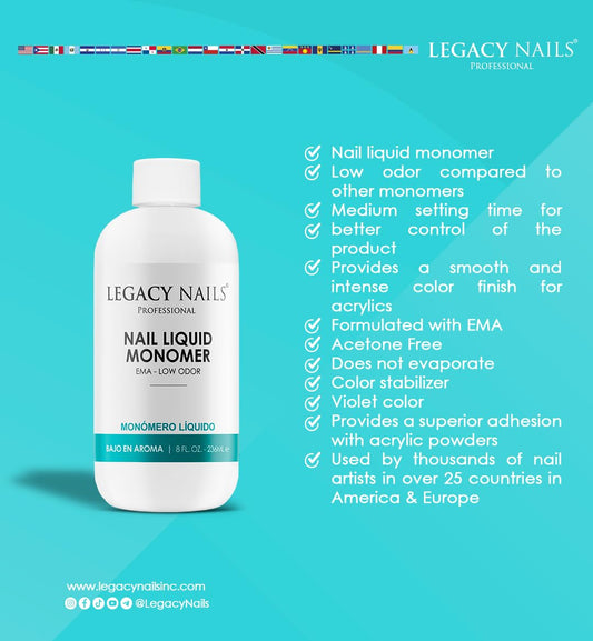 LEGACY NAILS monomer odor-free application visual shows comfortable salon sessions