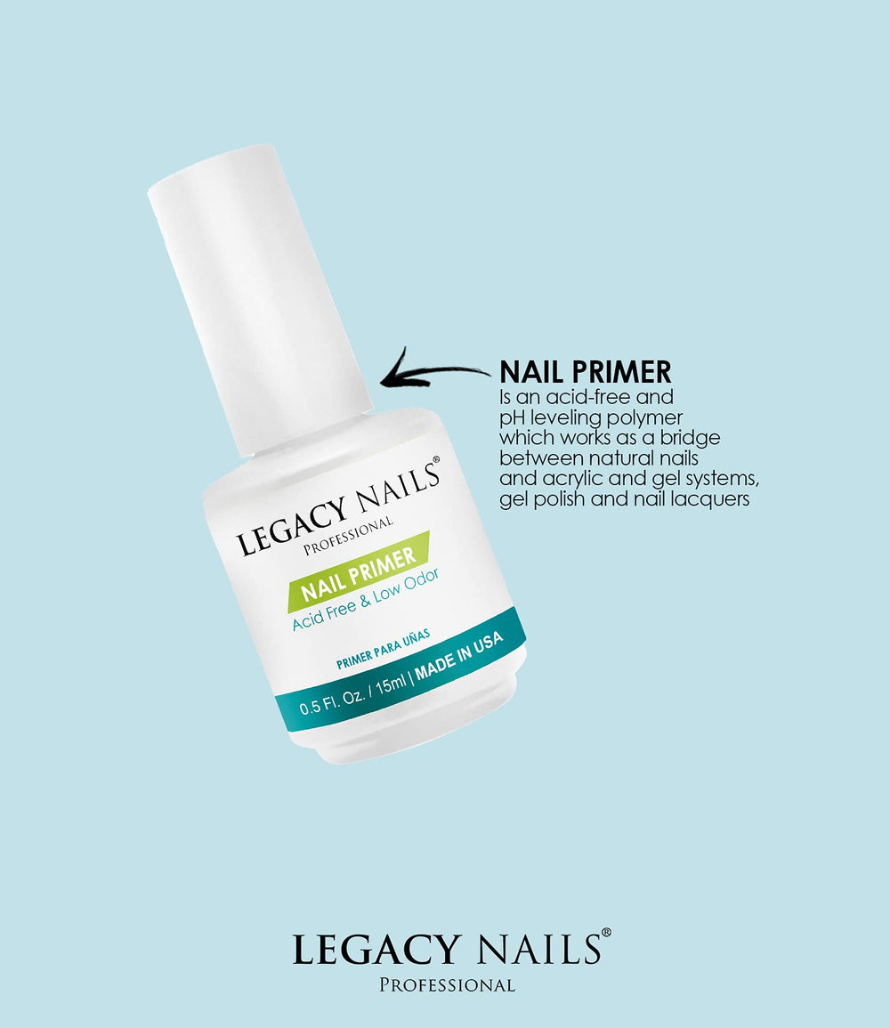 Legacy Nails Nail Primer close-up showing quick-dry, low-odor surface