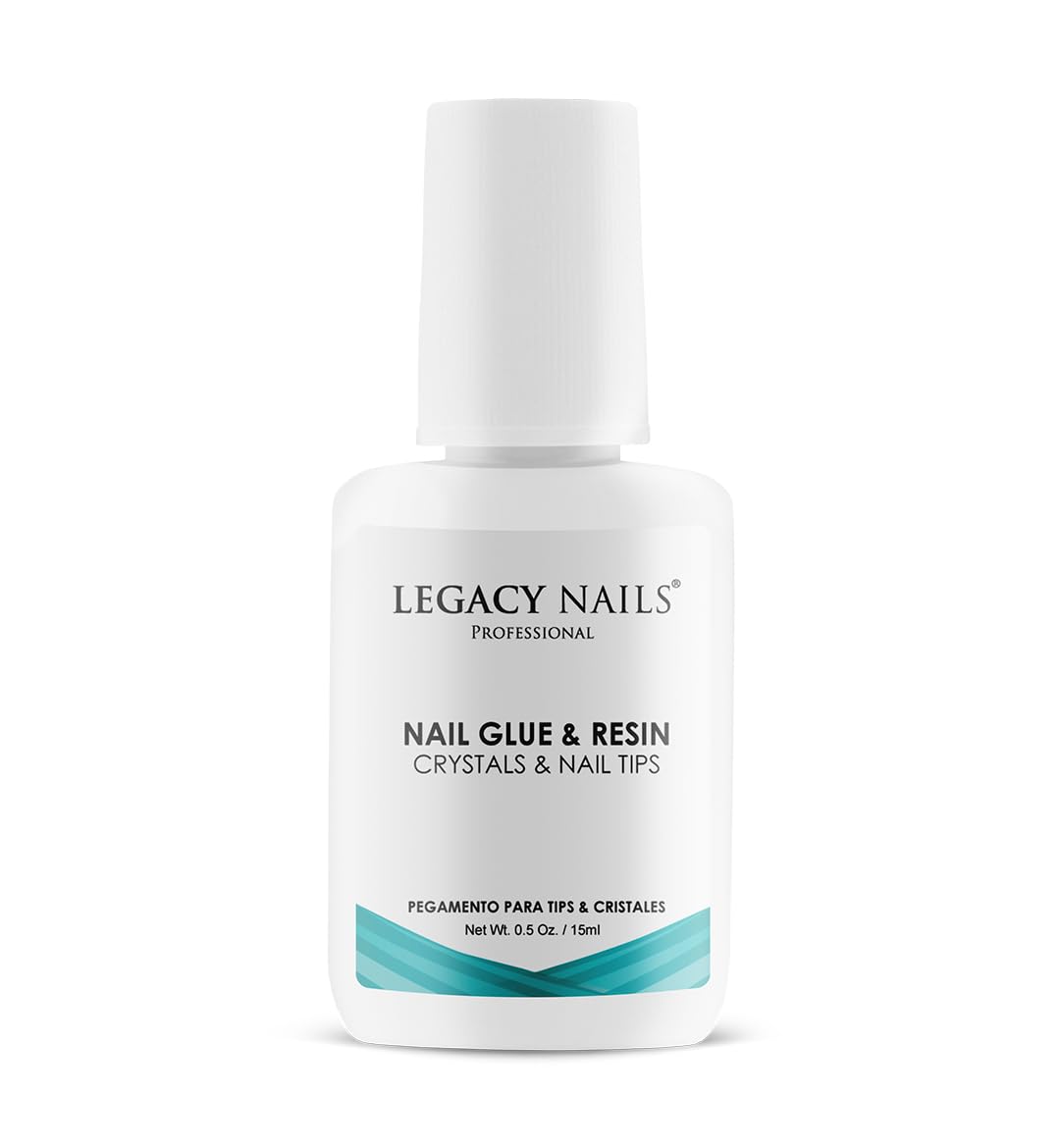 Legacy Nails Pro Nail Glue 0.5oz brush-on bottle for precise, mess-free application.