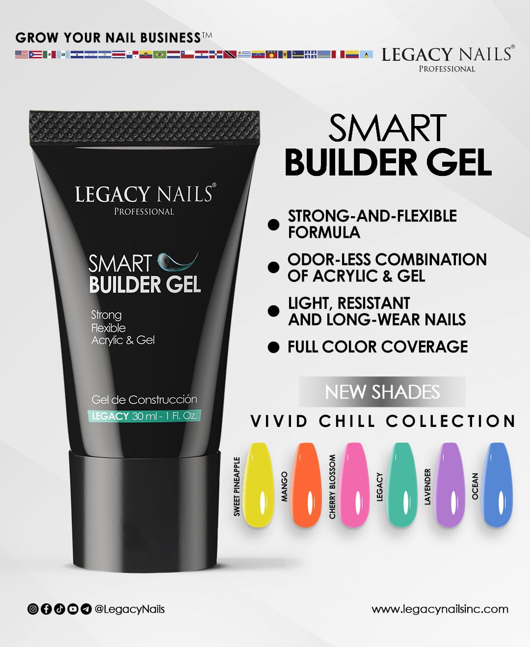Legacy Nails Smart Builder Gel overlay on natural nails for strong structure.
