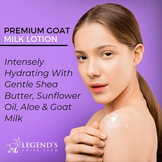 Legend's Creek Goat Milk Lotion with shea butter nourishes skin.