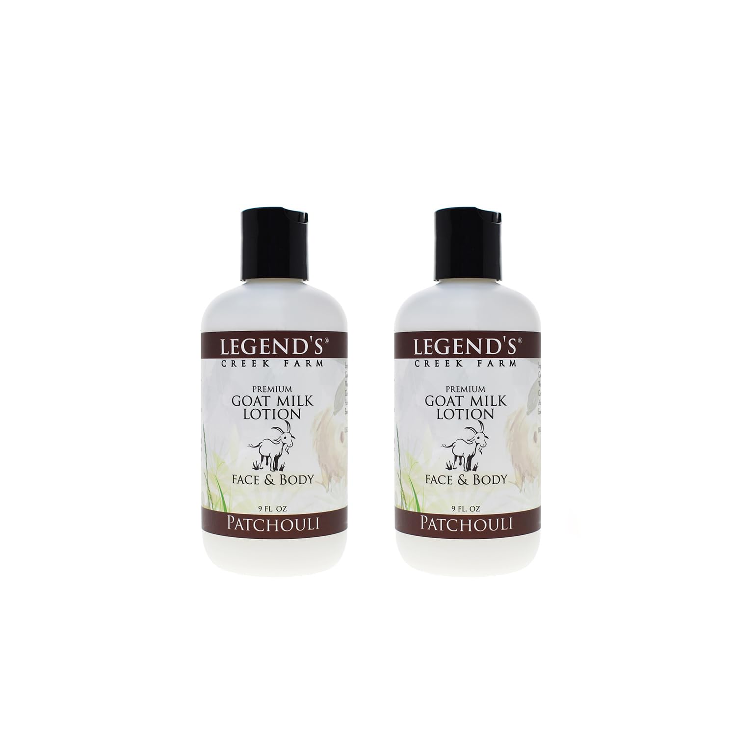 Legends Creek Goat Milk Lotion Patchouli bottle for deep moisturization on body and hands