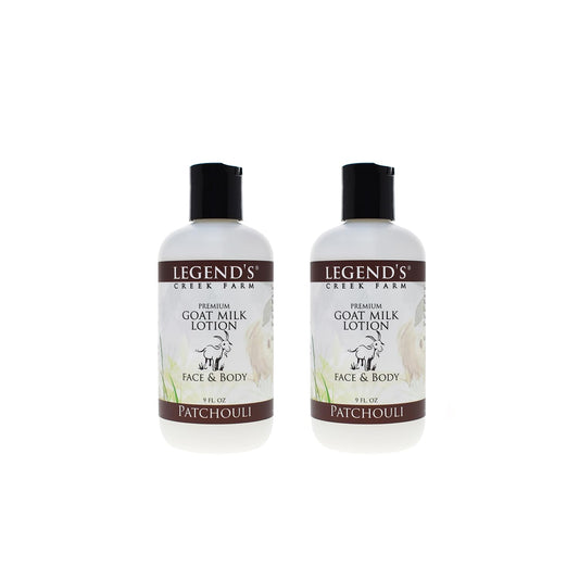 Legends Creek Goat Milk Lotion Patchouli bottle for deep moisturization on body and hands