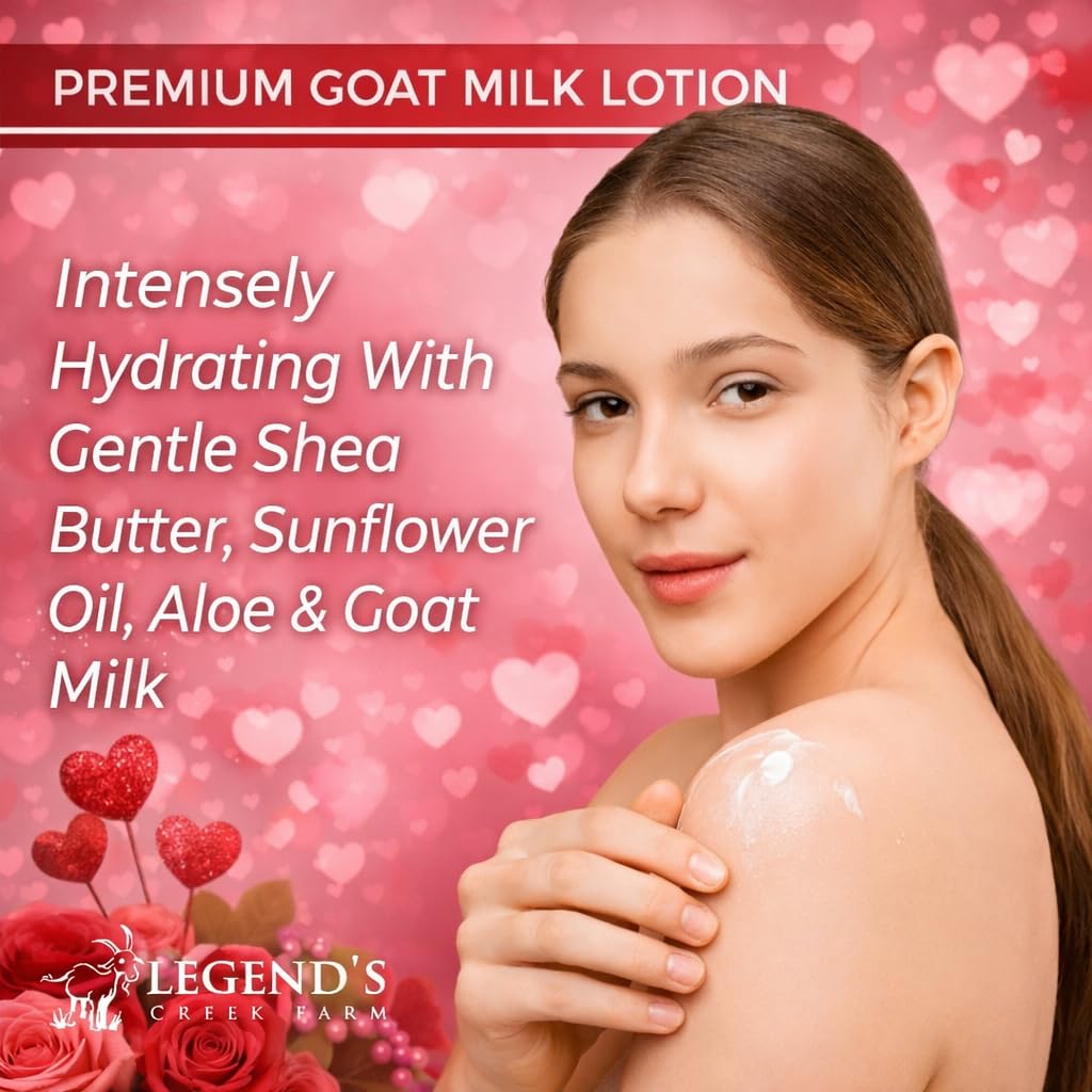 Legend's Creek goat milk lotion with shea butter for lasting moisture.