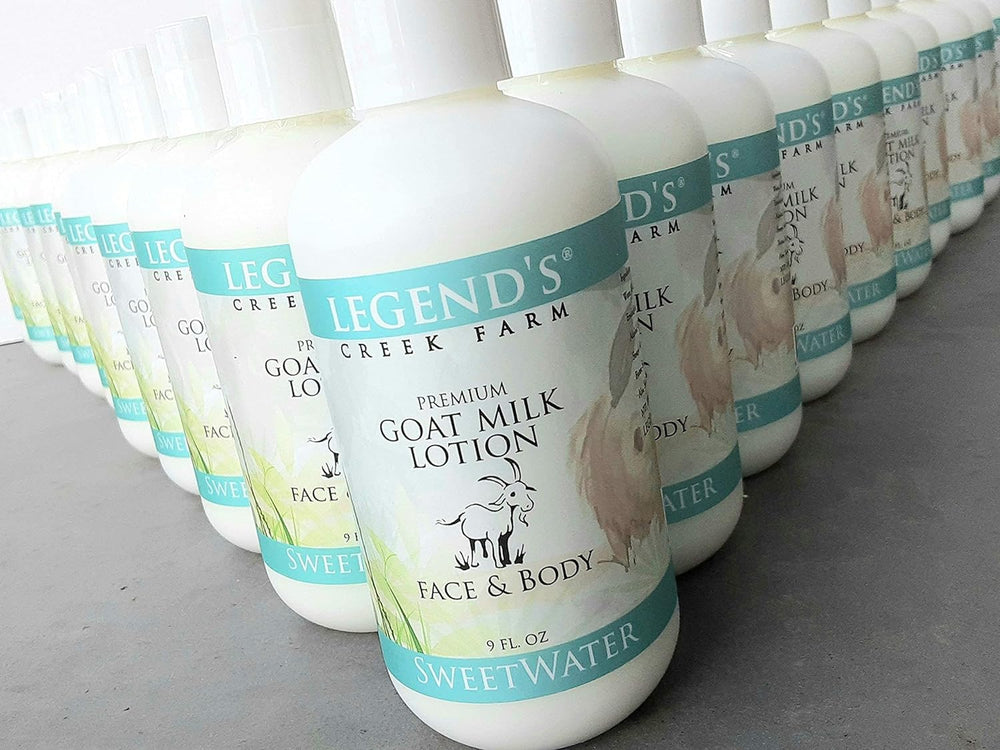 Close-up of Legend's Creek Goat Milk Lotion texture shows a silky finish.