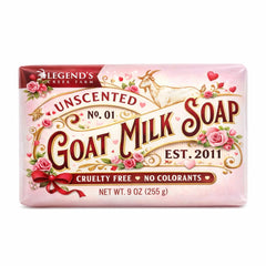 Legend's Creek Goat Milk Soap bar close-up reveals creamy lather for gentle cleansing.