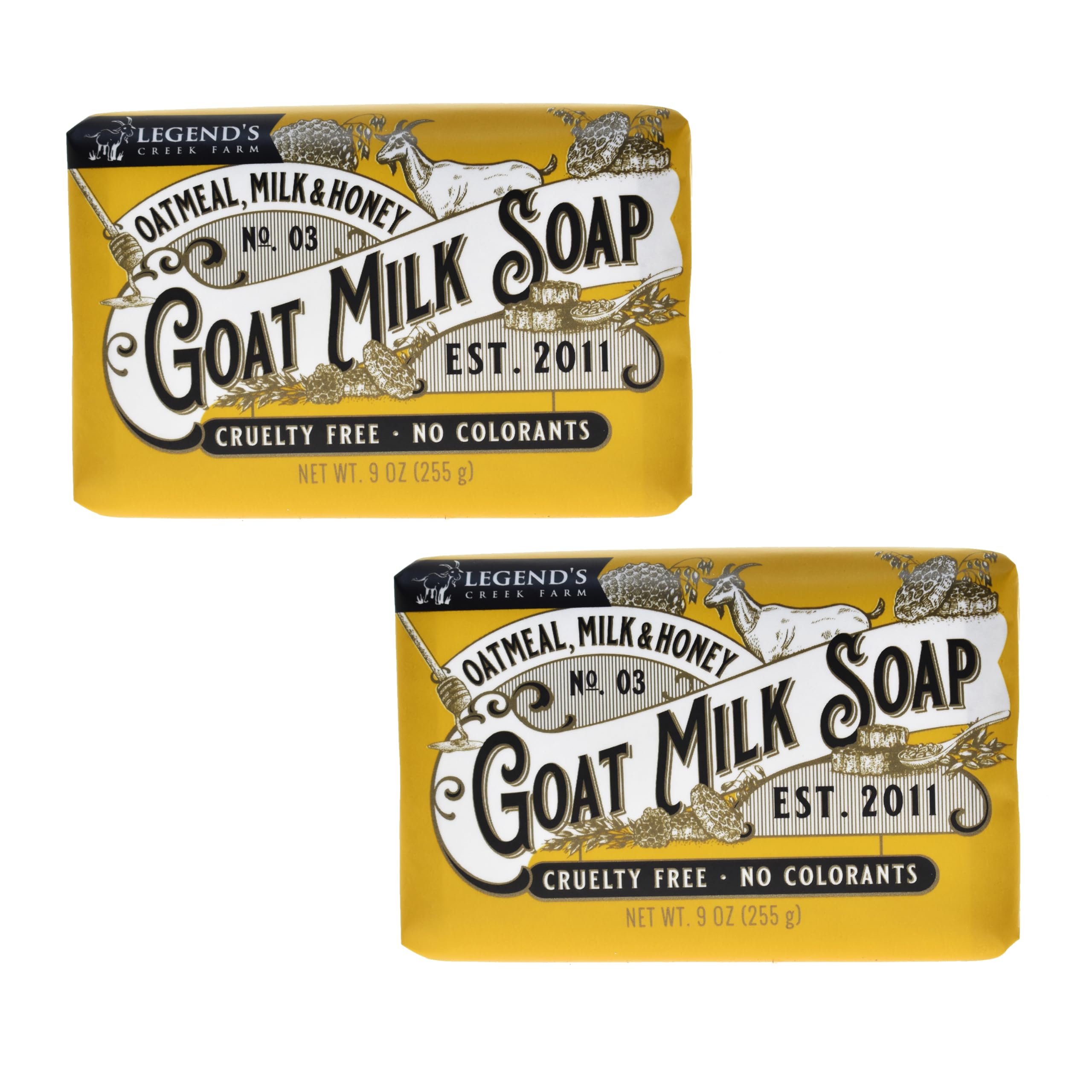 Legend's Creek Goat Milk Soap bar on wood surface for daily cleansing.
