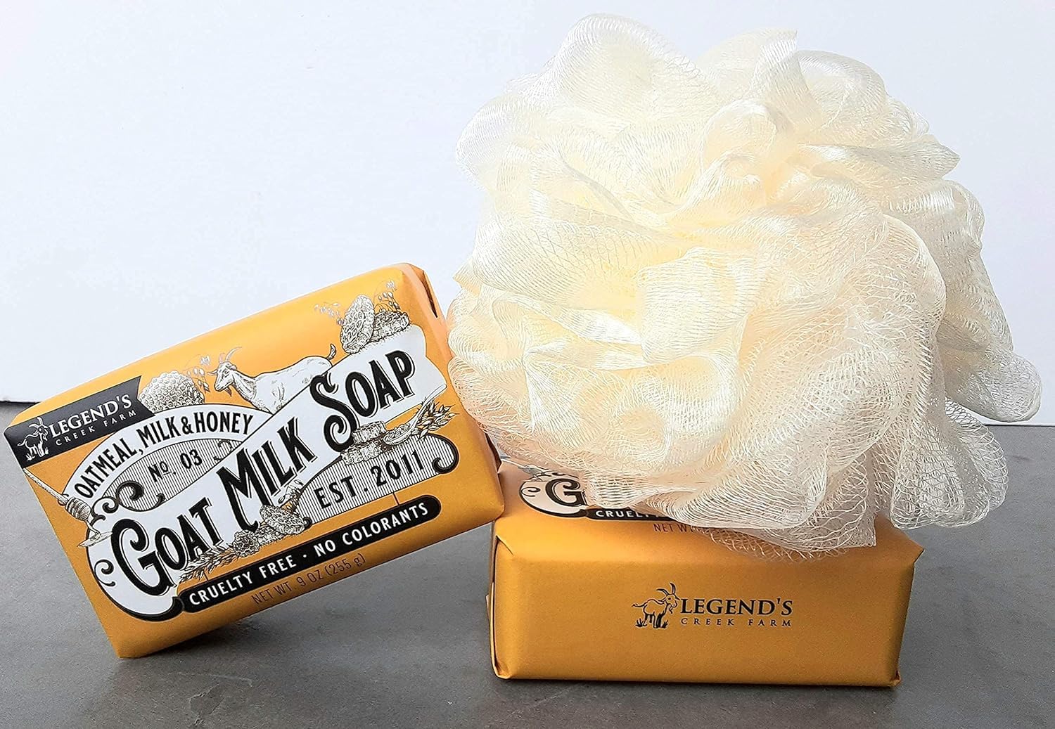 Legend's Creek Goat Milk Soap Oatmeal, Milk & Honey scent creates a calming bath.