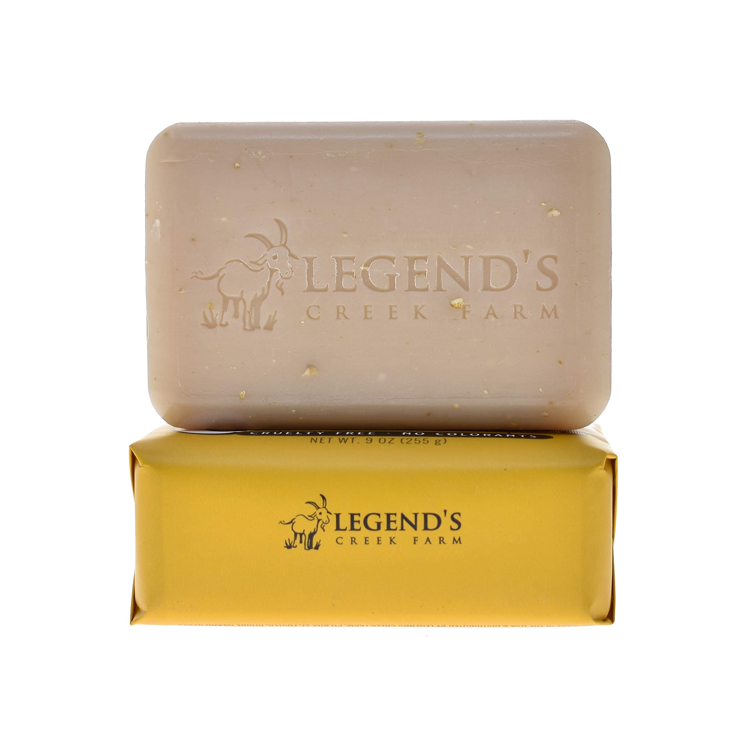 Legend's Creek oatmeal milk honey soap bar with gentle exfoliation and soft aroma.
