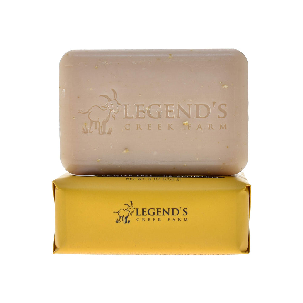 Legend's Creek oatmeal milk honey soap bar with gentle exfoliation and soft aroma.