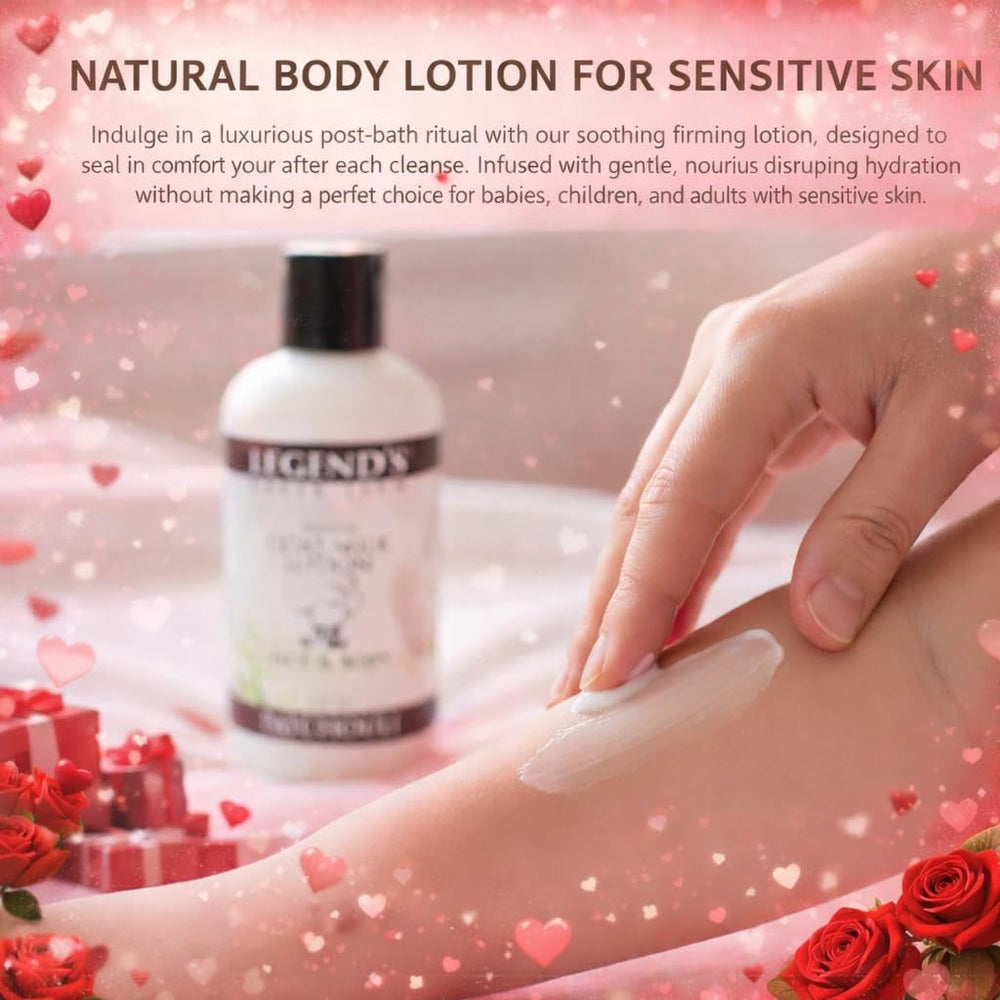 Legend's Creek patchouli scented goat milk lotion offers calming aroma and nourishment.
