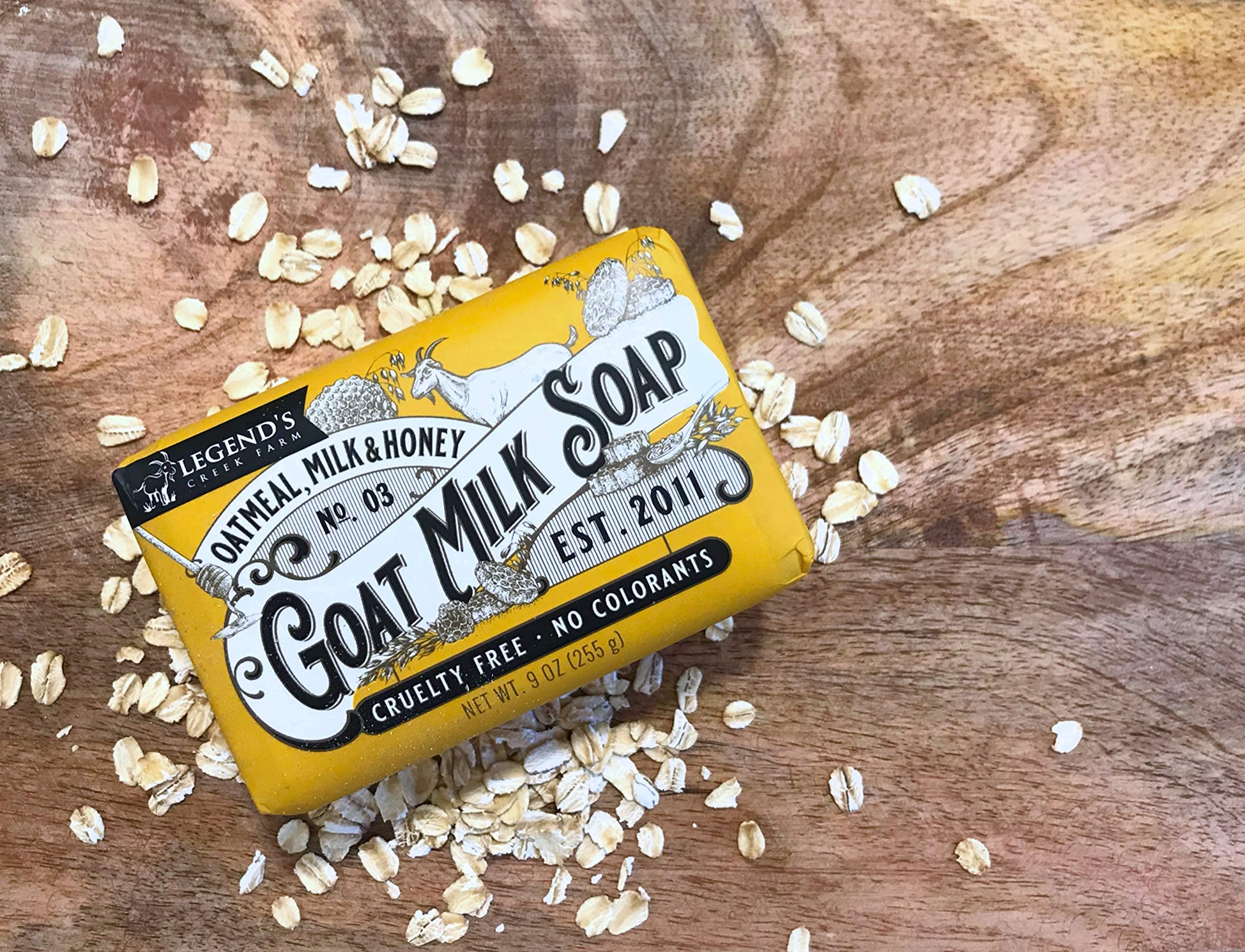 Legend's Creek soap packaging emphasizing natural ingredients and artisanal craft.