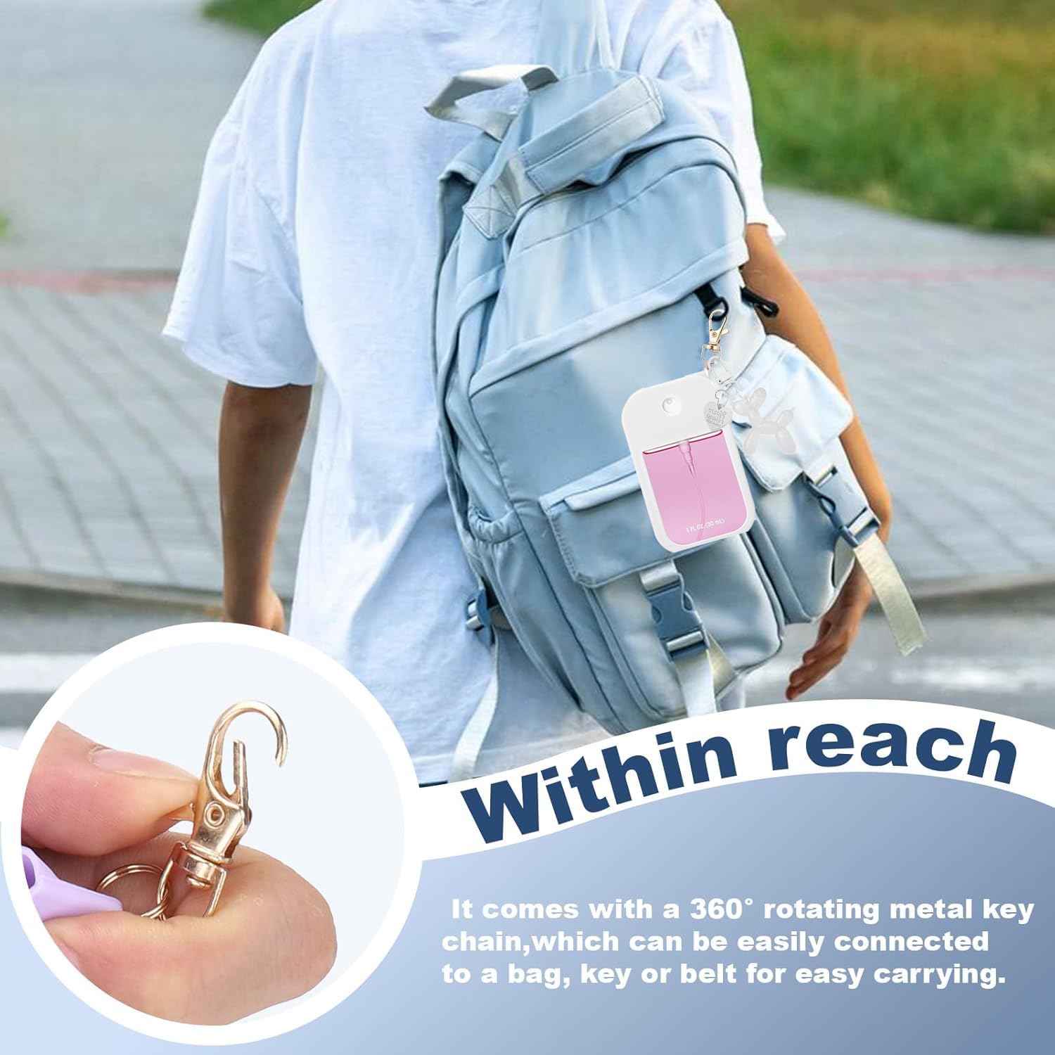 LEISENOR case on bag clip demonstrates portable travel companion.