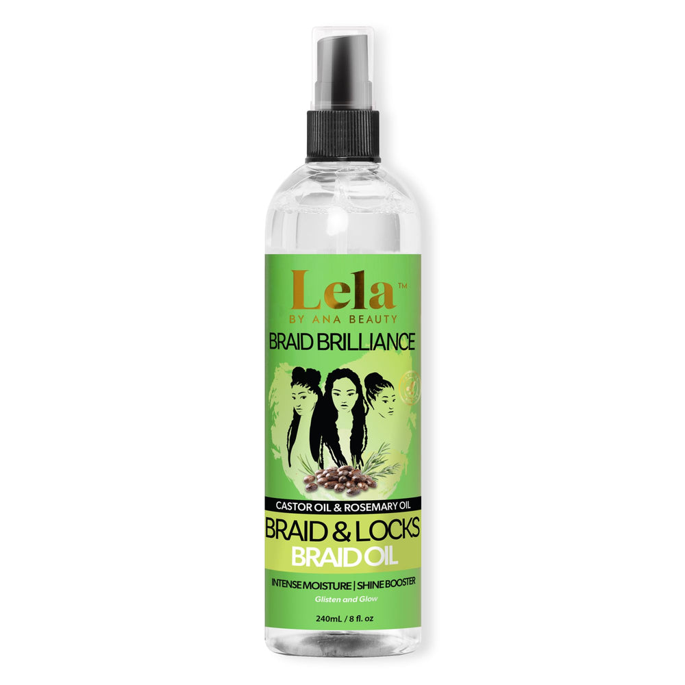 LELA by Ana Beauty Braid Oil bottle pour shows hydration for braided hair
