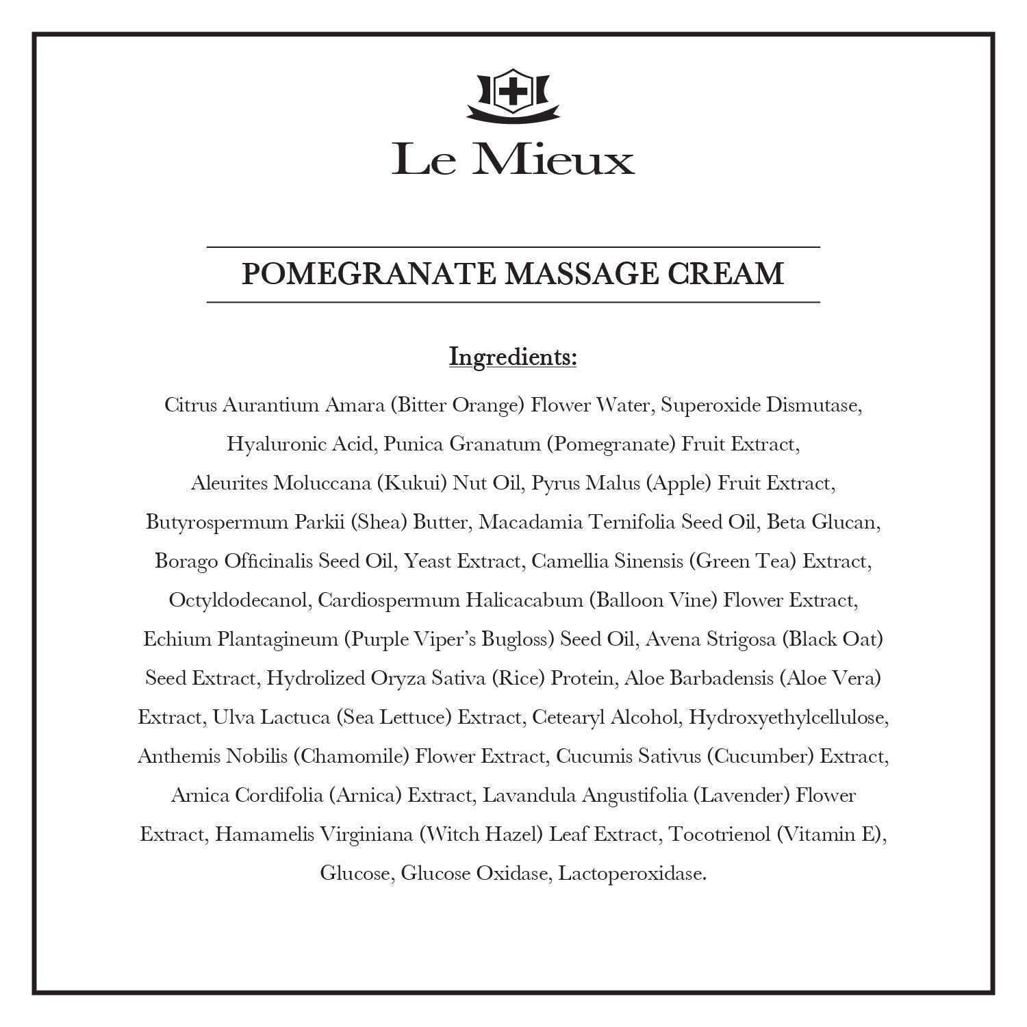 Le Mieux Pomegranate Massage Cream texture spreads evenly, leaving skin hydrated.