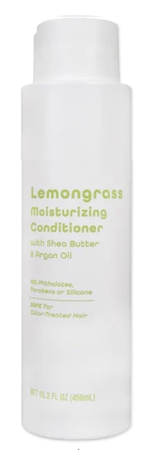 Lemongrass moisturizing conditioner bottle-front shows hydrating formula with shea butter and argon oil.