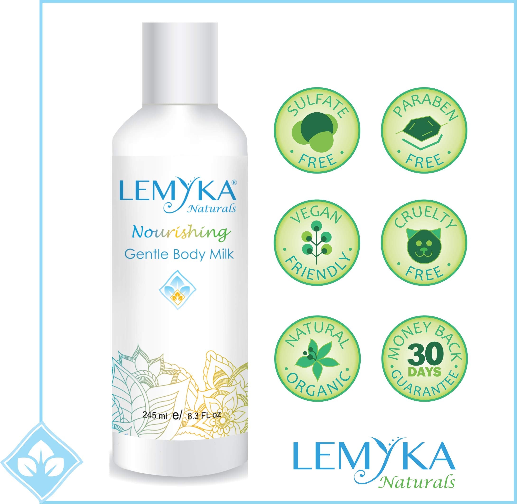 LEMYKA eczema body cream label highlights fragrance-free, skin-friendly formula