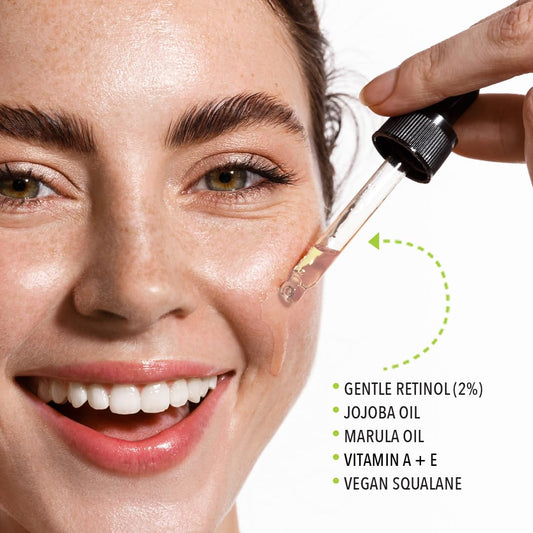 Lemyn Organics Retinol2 serum dropper dispenses lightweight hydration