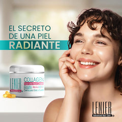 Lenier Collagen and Elastin Face Cream jar closeup highlighting smooth, fast-absorbing texture.