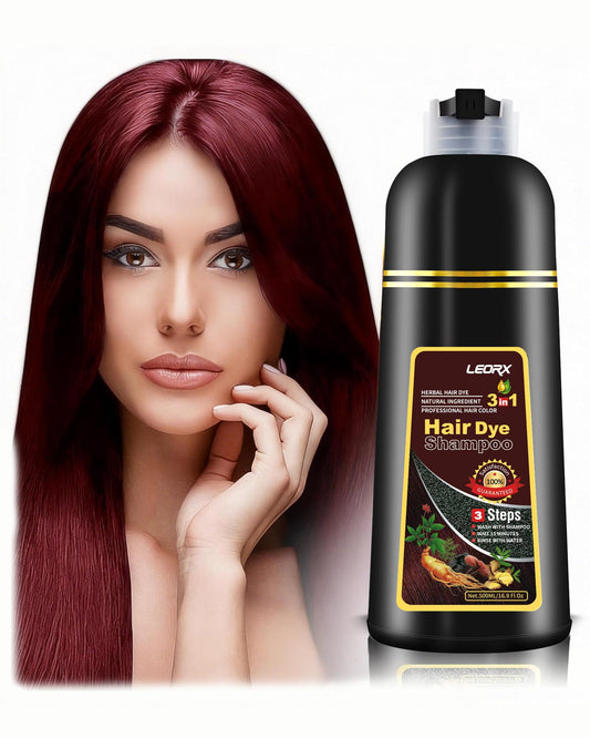 Leorx Hair Dye Shampoo 3in1 dark wine red bottle pour for even color coverage