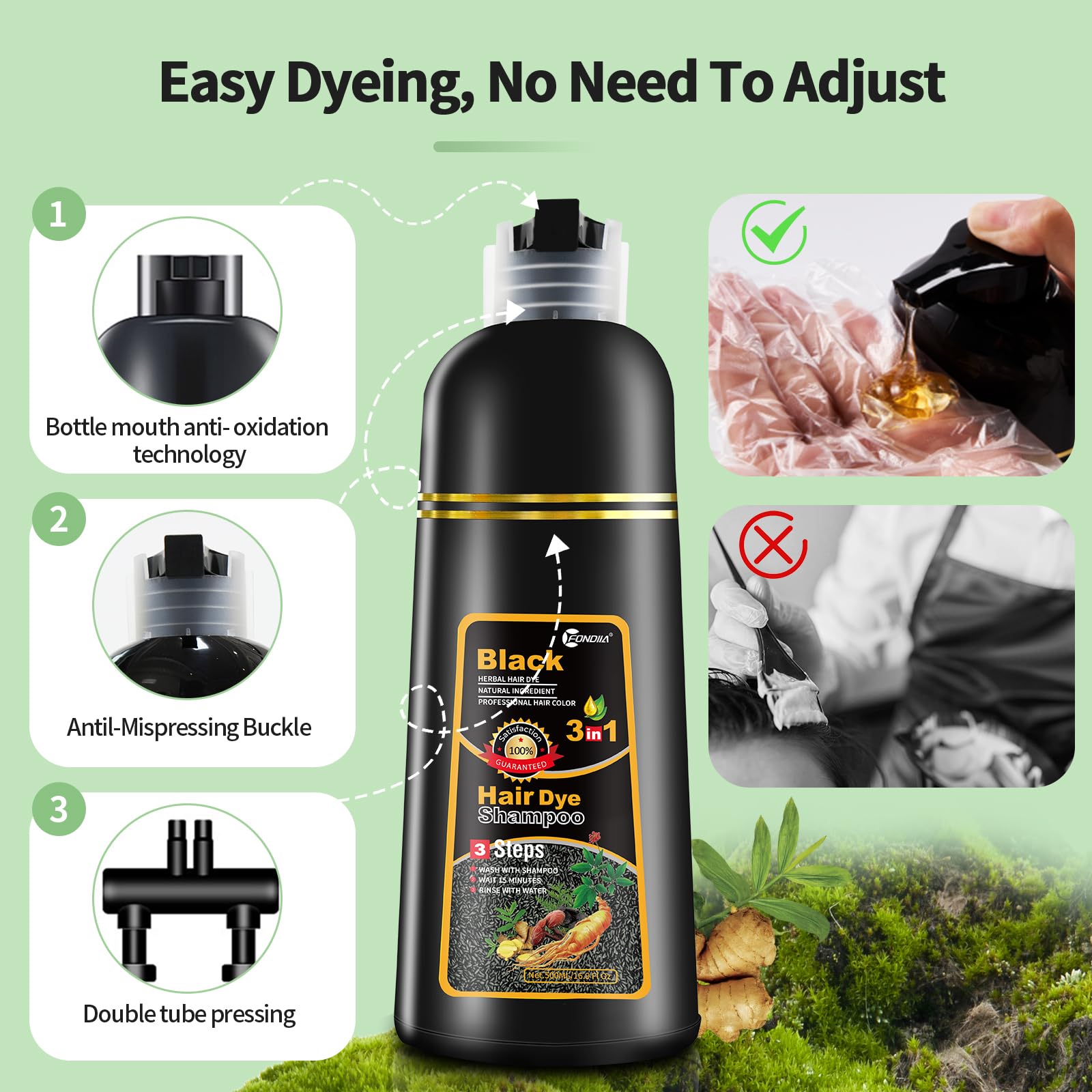 Leorx wild ginseng extract detail emphasizes gentle scalp nourishment