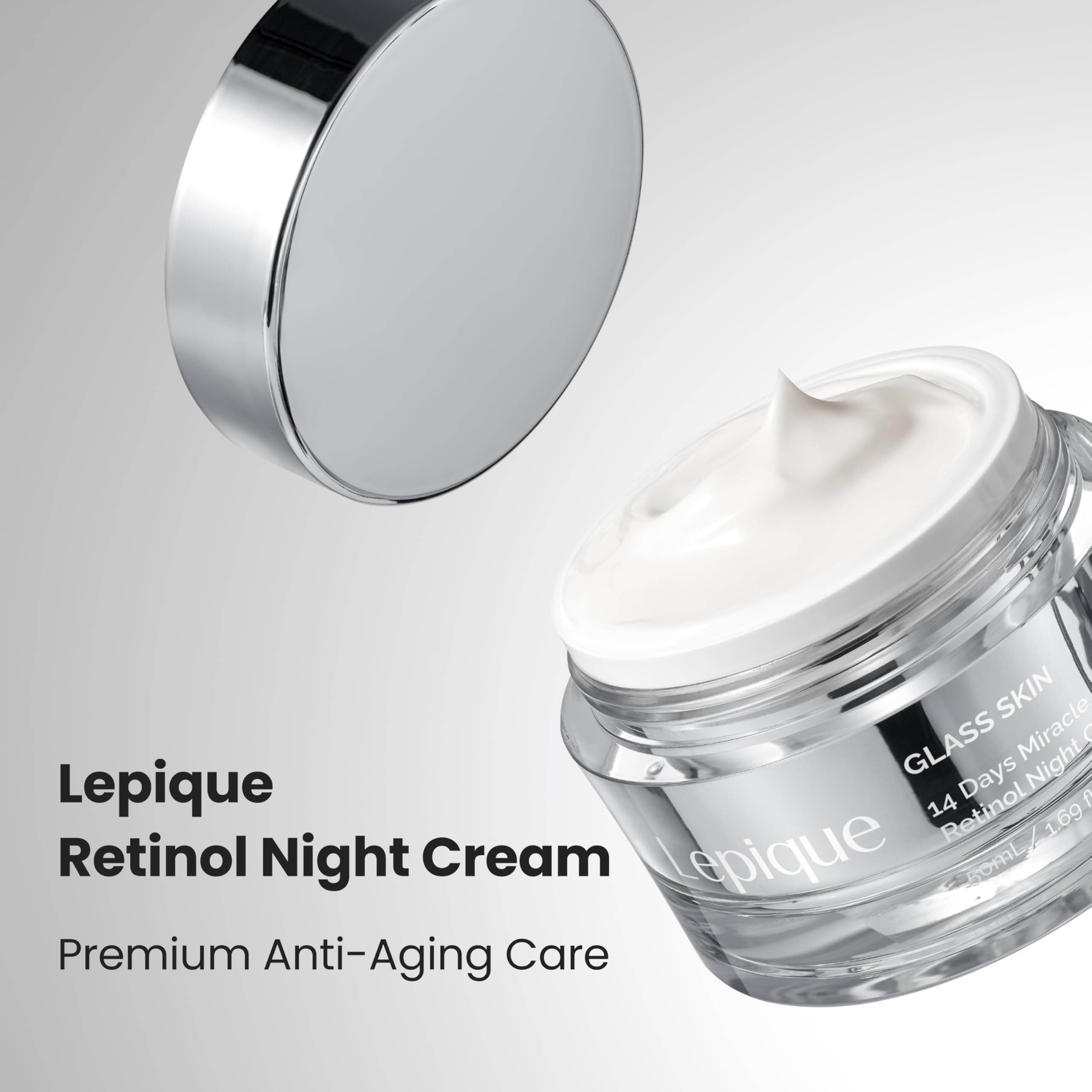 Lepique Retinol Night Cream applied on cheek for gentle nightly care