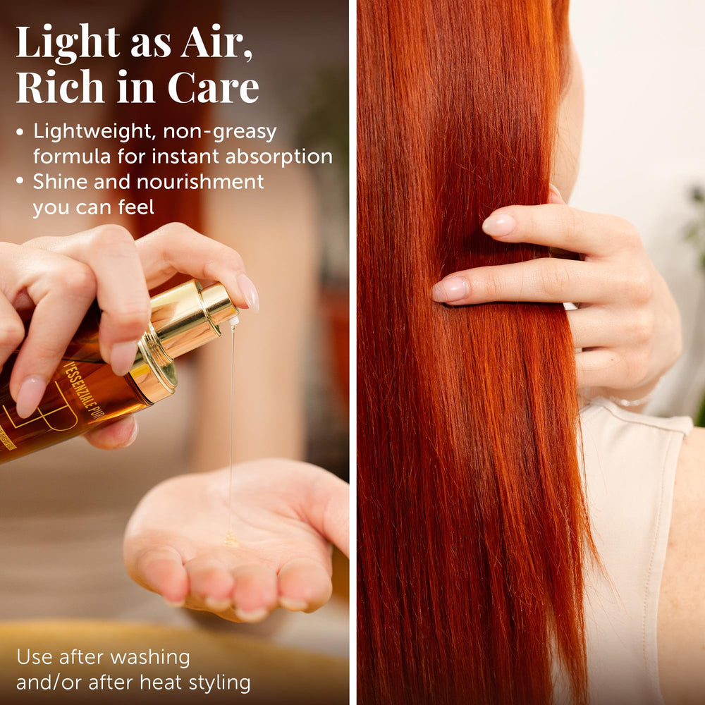 LEPURO hair oil on glossy strands showcases natural shine and smoothness