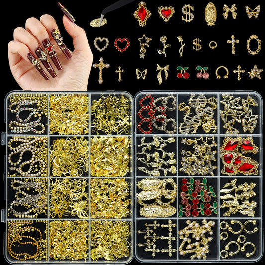 LERBOU alloy 3D charms box with butterflies and hearts for dimensional nail art