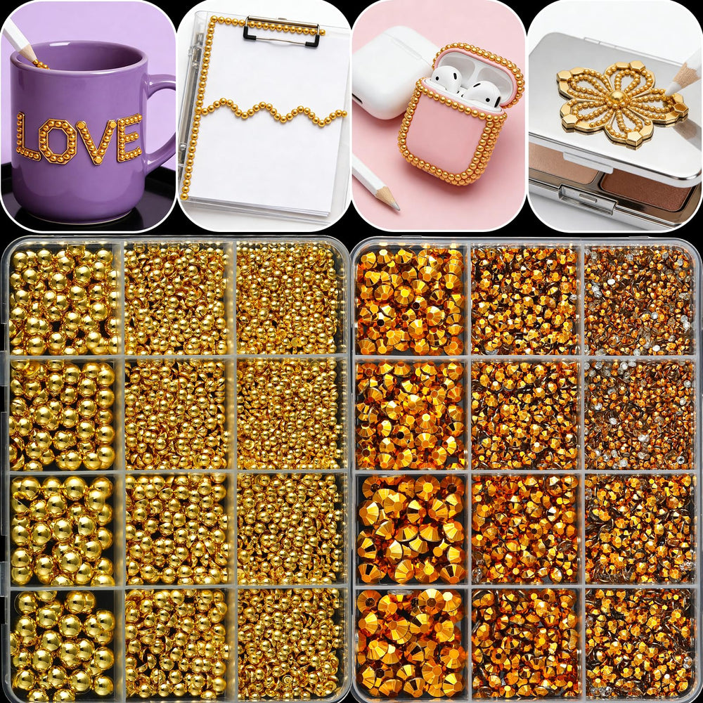 LERBOU champagne rhinestones in multiple sizes for layered sparkle
