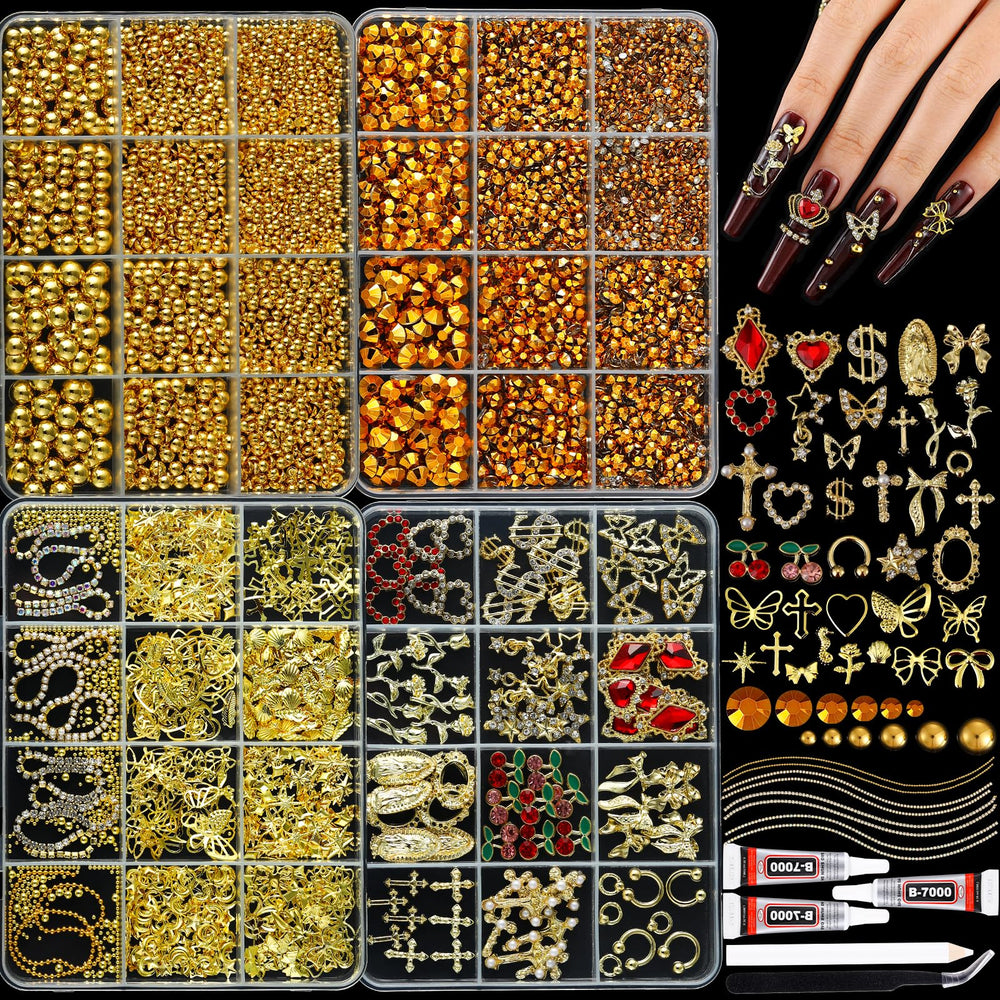 LERBOU flatback gold pearls for elegant nail accents and easy placement