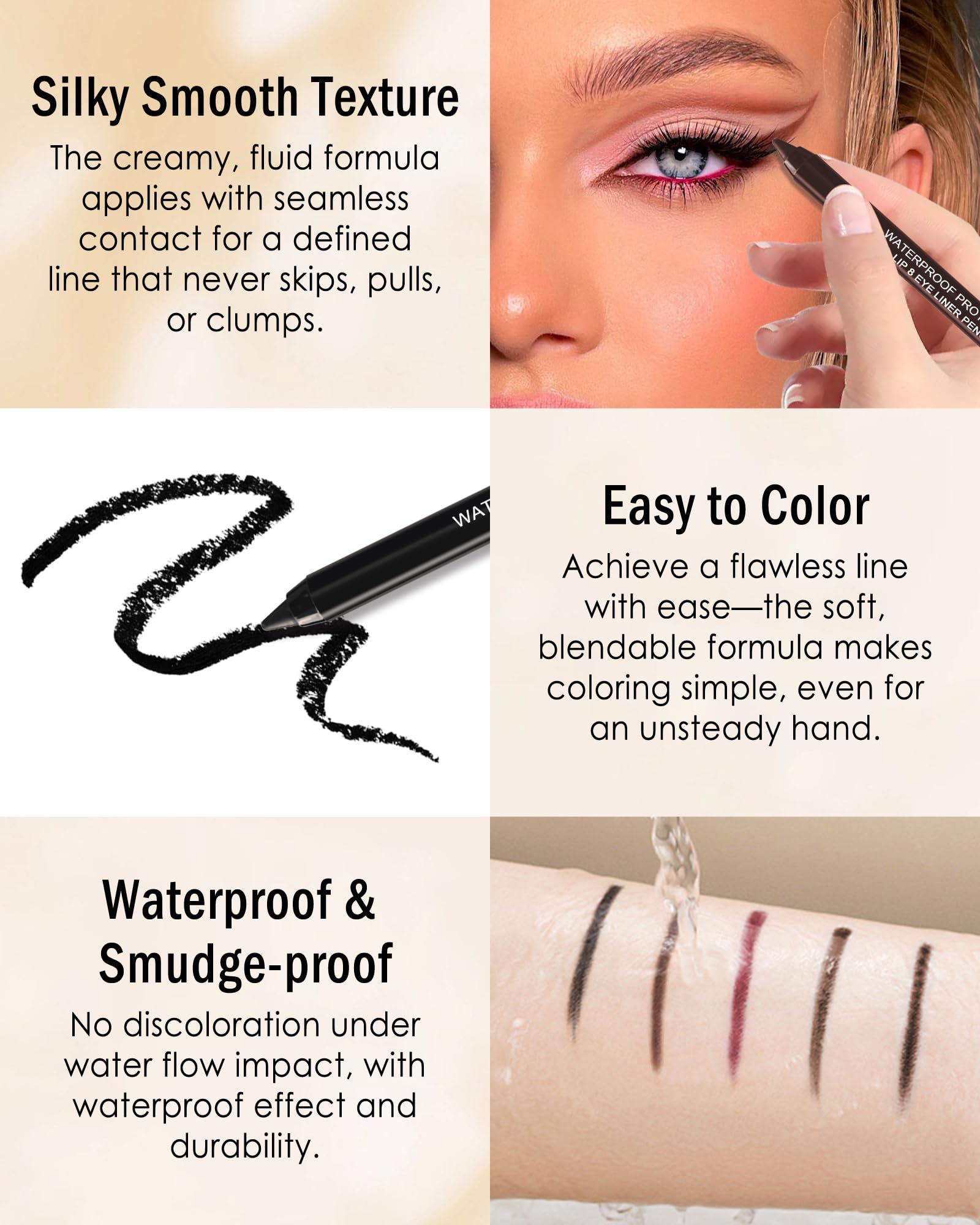 Lestpola black, brown, burgundy pencils ideal for eyeliner, brows, and lip lining.