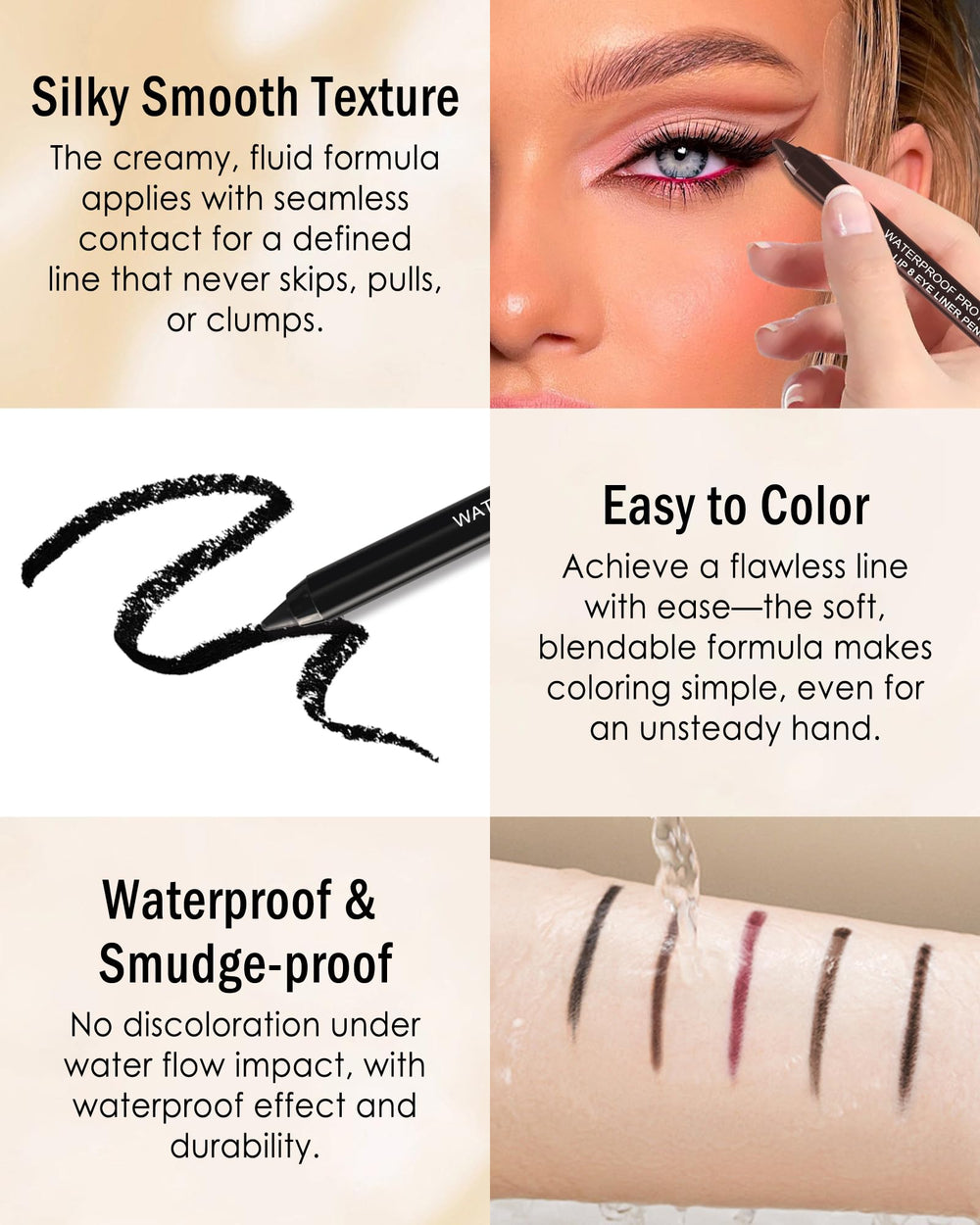 Lestpola black, brown, burgundy pencils ideal for eyeliner, brows, and lip lining.