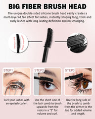 Lestpola mascara wand close-up highlights long, curled lashes.