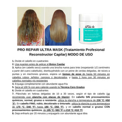 Let Me Be Pro Repair Ultra Mask BTX 500g hair application on strand demonstrates smoothing action.