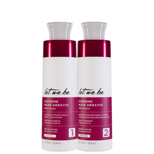 Let Me Be Supreme Keratin Kit deep cleansing shampoo bottle pour for a refreshed scalp.