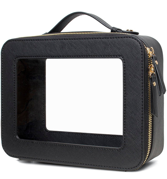 Letgo clear makeup bag large black front view ideal for fast airport checks