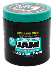 Let's Jam Condition & Shine Gel regular hold jar adds shine for easy styling.